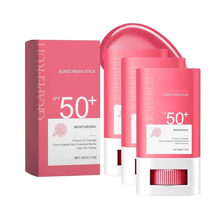 Moisturizing Sunscreen Stick for Face SPF 50+, Grapefruit Face Sunblock Stick, Lightweight Sun Cream for All Skin Types, Non Greasy & Smooth Skin Texture, 20g (3pc)