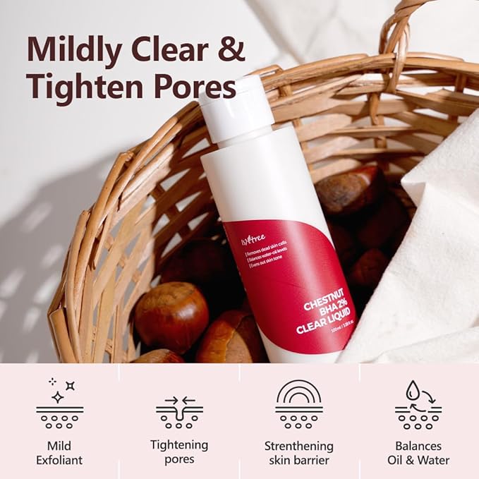 ISNTREE Chestnut BHA 2% Clear Liquid, 100 ml, 3.38 fl oz | Korean Skincare | Mild Exfoliating Toner for Deep Pore Care | Smoothing & Soothing with Chestnut & Salicylic Acid