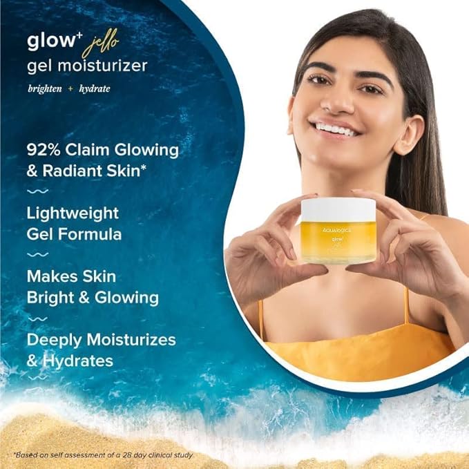Aqualogica Glow+ Jello Face Moisturiser | Oil-Free Gel-Based Formula | Infused with Vitamin C & Papaya for Illuminating Moisturization | Gives Hydrated & Nourished Skin | 1.76 Oz/50g
