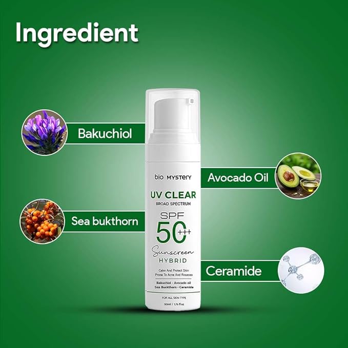 Clear Face Sunscreen Lotion for Acne-Prone Skin | Hybrid Broad Spectrum SPF 50+++ | Lightweight, Non-Greasy & Matte Finish | Daily Facial Sunscreen Oily & Sensitive Skin | 50ml / 1.76 floz