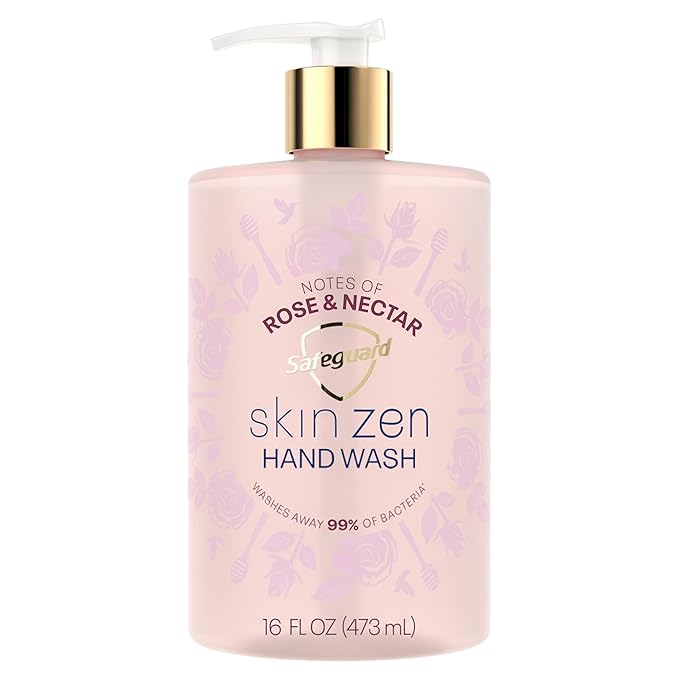 Safeguard Liquid Hand Soap, Skin Zen, Washes Away 99% Bacteria, Made with Natural Moisturizers & 2X Skin Conditioners, Safeguarding Families, PH Balanced Formula, Rose & Nectar Scent, 16 oz