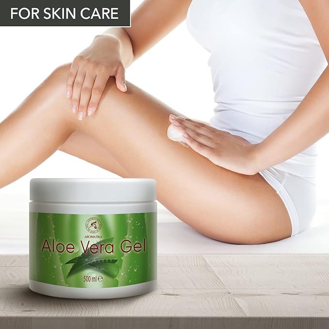 AROMATIKA Aloe Vera Gel 17 Fl Oz (500ml) - Hydrating Aloe Vera Gel for All Skin Types - Aloe Barbadensis - Aloe Gel for Skincare & Haircare - Aloe Vera for Dry Skin - After Shave Aloe Gel