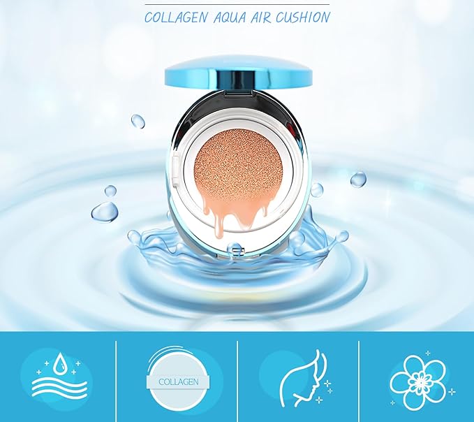 ENOUGH Collagen Aqua Air Cushion SPF 50, Full Coverage Hydrating Foundation Makeup, Tinted Moisturizer Sunscreen, Korean Skin Care Cosmetics for Women, Dewy Finish & Collagen Boost (#21 Natural glow)