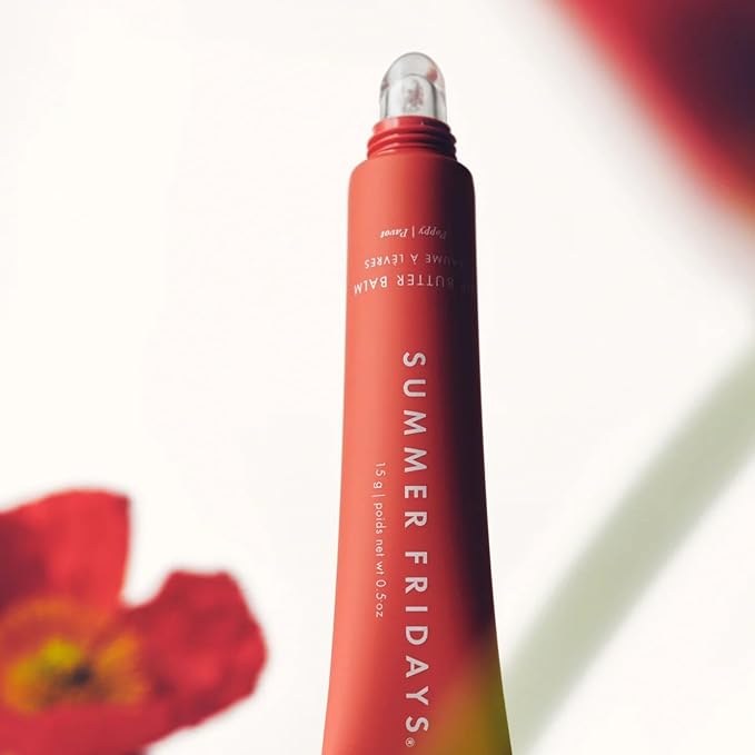 Summer Fridays Tinted Lip Butter Balm - Conditioning Vegan Lip Balm for Instant Moisture, Shine & Hydration - Sheer-Tinted, Soothing Skincare - Poppy (.5 Oz)