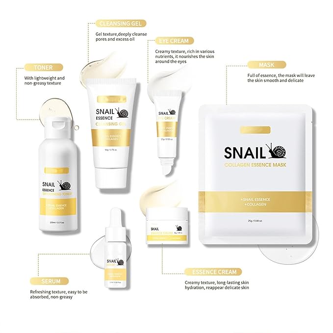 Korean Skin Care for Women, 8 Pcs Skincare Gift Set for Teen Girls & Women, Deep Hydrating & Nourishing Snail Facial Routine Kit with Cleansing Gel, Toner, Serum, Eye Cream, Cream, Face Mask