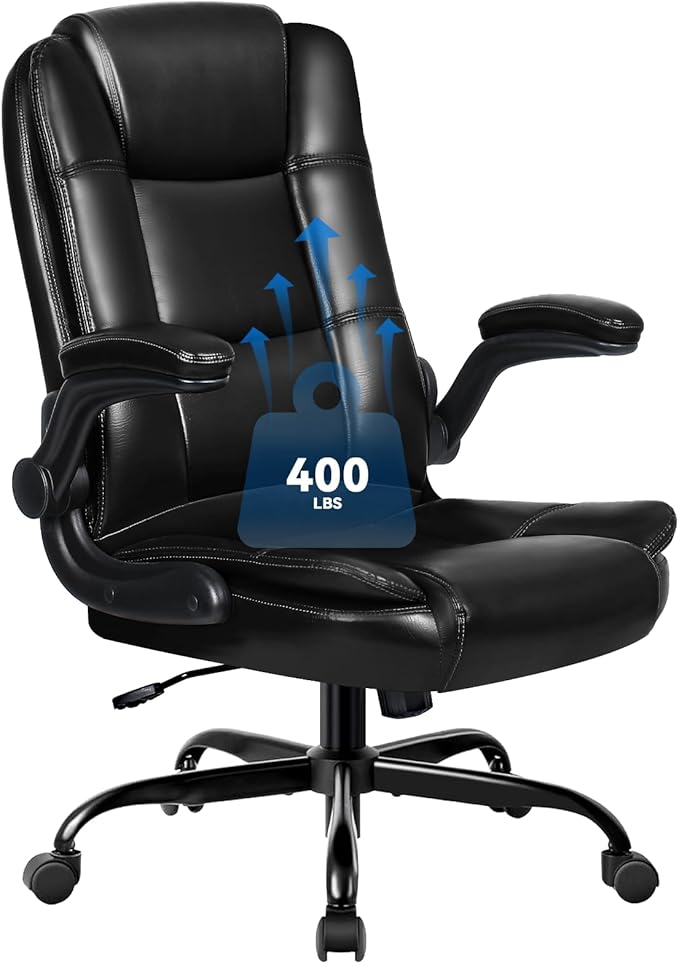 VITESSE Ergonomic Office Chair with Flip-up Armrests, Big and Tall Leather Executive Office Chair, High Back Lumbar Support Home Computer Desk Chair, Heavy and Duty Computer Chair (Black)