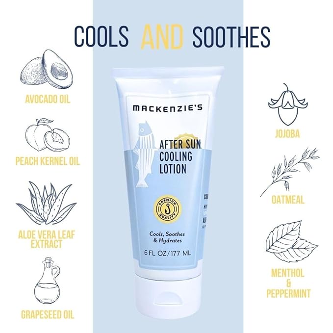 MacKenzie's After Sun Cooling Lotion - Gifts for Men - Gifts for Fishermen - Gifts for Cooks - Gifts for Gardeners - Natural Body Lotion - Cooling Lotion - 6 oz