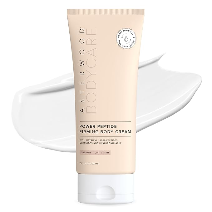 Asterwood Firming Body Cream & Moisturizer - with Matrixyl 3000 Peptides, Ceramides, & Hyaluronic Acid - Firms, Smooths, Hydrating, Lifts - Fast-Absorbing - Fragrance-Free, Cruelty-Free - 7 Fl Oz
