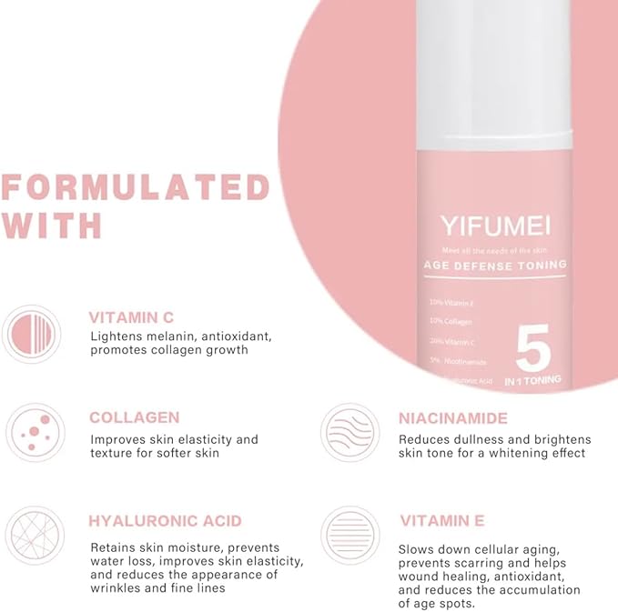 Generic 5 in 1 Glow Niacinamide Collagen Anti Aging Toner - Face Mist Hydrating Spray with Vitamin E & C Skin Care Facial Toner, Plump, Smooth, Moisturize Reduce Wrinkles & More., Pink