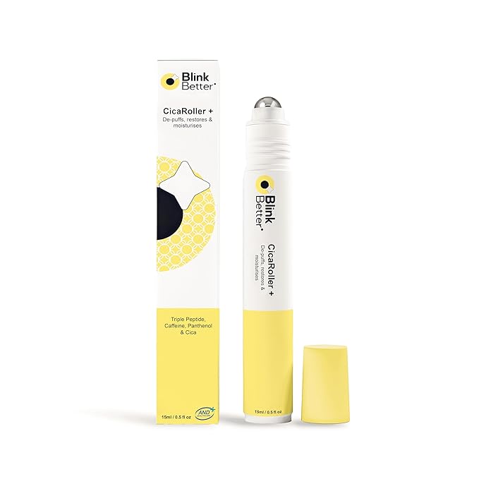CicaRoller+ Depuffing Eye Roller Serum for Eyelids and Under Eyes – Cooling Rollerball with 2.5% Caffeine, Peptides, Cica & Panthenol, Hydrates, Soothes and Smooths Puffy Eyes, 15 ml
