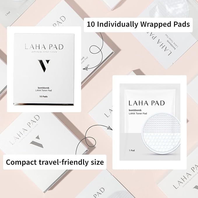 LAHA Exfoliating Toner Pads | LHA, Niacinamide & Hyaluronic Acid – Gentle Exfoliating, Hydrating & Pore Care | 10 Pads