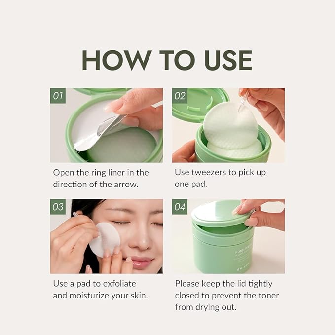MIZON Pore Fresh Peeling Toner Pads AHA BHA PHA with Tea Tree & Turmeric Extracts, Gentle Exfoliation & Deep Cleansing, Korean Peeling Pads Cotton Soothing Exfoliating Pore Tightening (60 PCS)