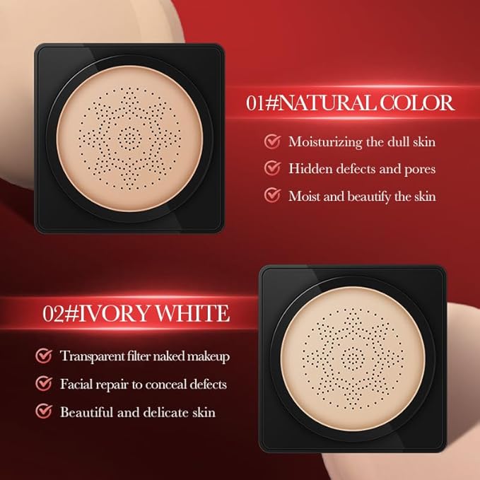 SADOER, Pomegranate Hydrating Mushroom Head CC Cushion BB Cream, Brightening Even Tone Natural Finish, Natural/Ivory, 20g ((02# Ivory White) 20g)