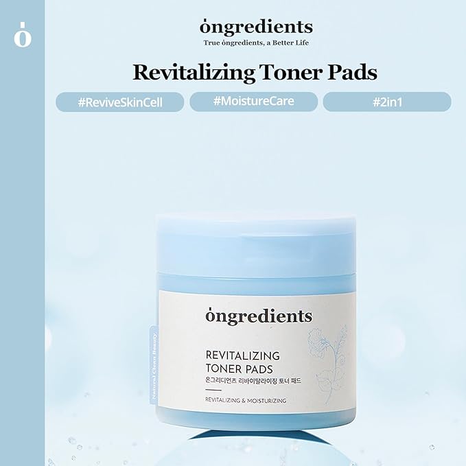 ONGREDIENTS Revitalizing Toner Pads | Dual-Textured Pad Sheets | Niacinamide, Panthenol, Butterfly Pea Extract, For Toning and Gentle Exfoliation, All Skin Types | Vegan, Korean Skin Care (60 Pads)