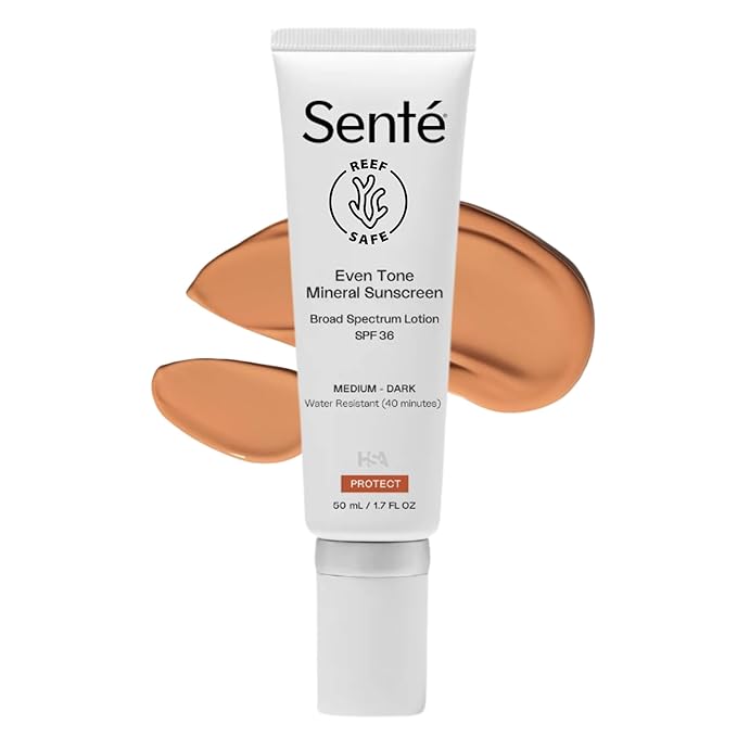 Senté Even Tone Mineral Sunscreen Tinted | SPF 36 Medium-Dark | Hydrating, Lightweight Sun Protection Treatment for Redness & Discoloration | UVA/UVB & Blue Light Defense | 1.7 oz