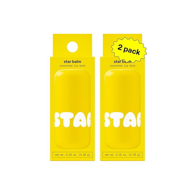 Starface Star Balm Unscented, Hydrating Lip Moisturizer with Shea Butter, Cocoa Butter, and Coconut Oil, Fragrance Free, (0.15 oz, 2 Pack)