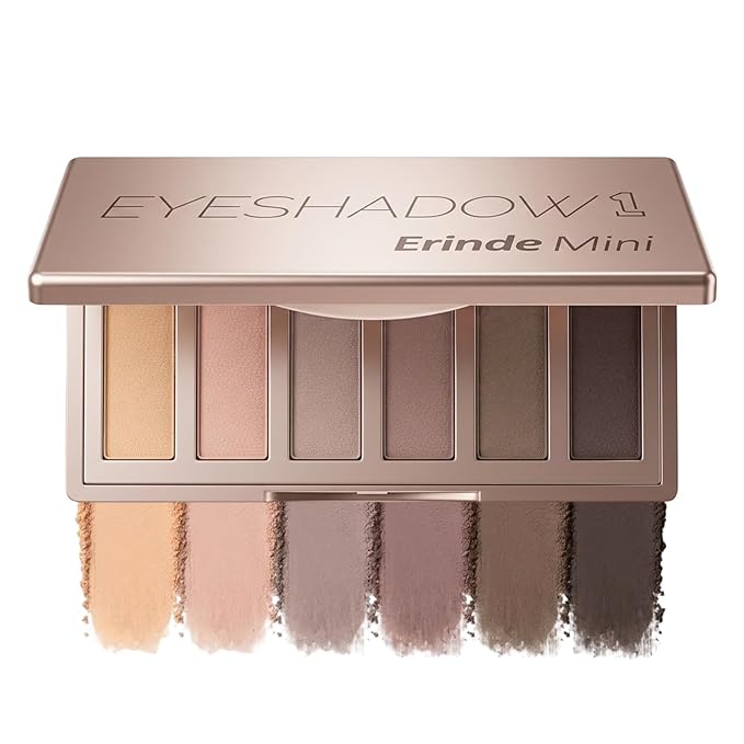 Erinde Nudes Series Mini Eyeshadow Palette, 6 Matte & Satin Neutral Eye Shadows, Cool Tone Taupe Brown Eye Makeup, Multi-Use Powder for Eye, Contour, Brows, Ultra-Blendable, Travel Makeup with Mirror