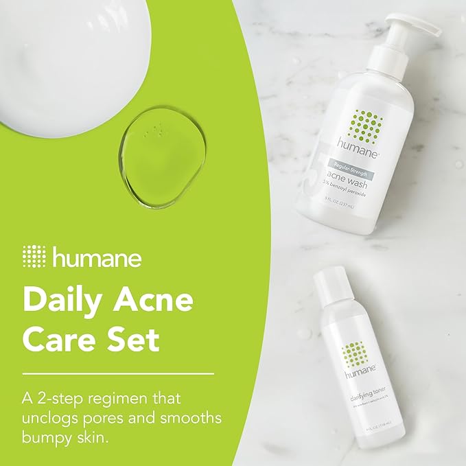 humane Regular-Strength Acne Wash and Clarifying Toner Bundle - 5% Benzoyl Peroxide Acne Treatment
