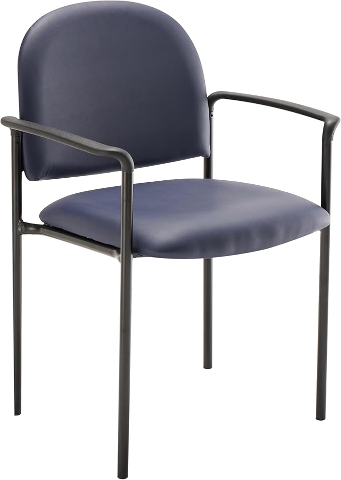 Flash Furniture Tiffany Side Reception Chair with Armrests, Stackable Vinyl Waiting Room Chair for Commercial or Residential Use, Navy