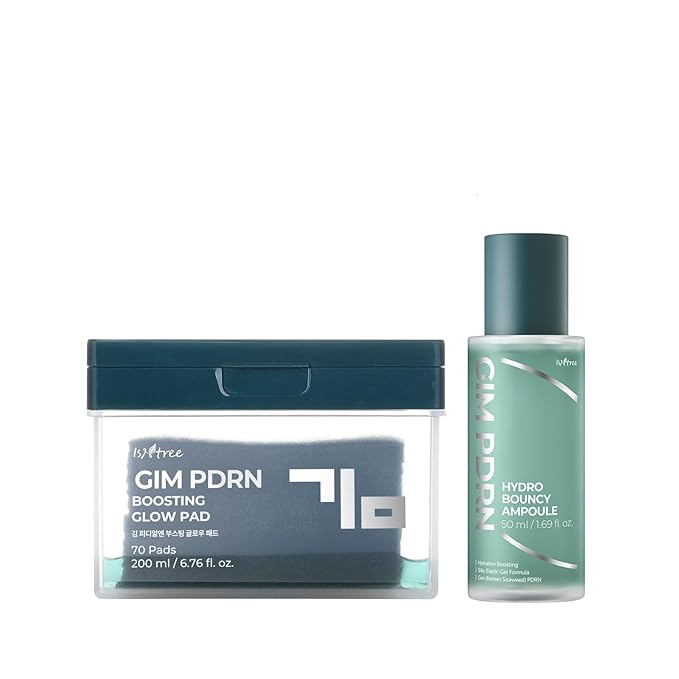 ISNTREE GIM PDRN Boosting Glow Toner Pad 70 Pads + GIM PDRN Hydro Bouncy Ampoule 50ml, 1.69 fl oz