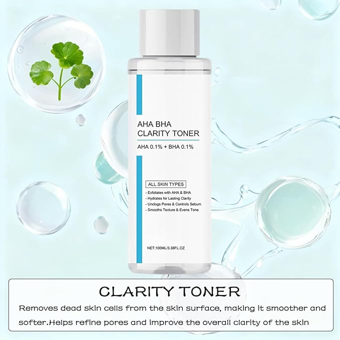 AHA BHA Clarity Toner, Hydro Moisture Essence Toner, Exfoliating and Clean Pores Tone with Sodium Hyaluronate, Salicylic Acid, Centella Asiatica Extract, Niacinamide(3.38floz/pcs) (1Pcs)