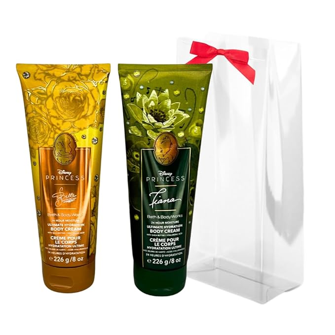 Bath & Body Works PRINCESS COLLECTION Ultimate Hydration Body Cream 2-piece Gift Set with a Bow for Holidays – Full Size – Limited Edition (Belle & Tiana)