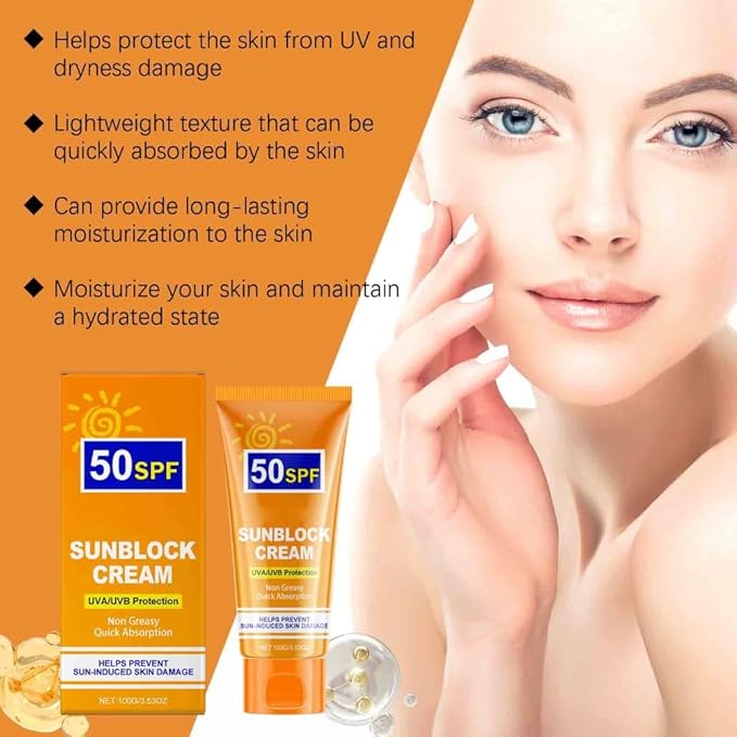 2PCS Facial Body Sunscreen SPF50 Whitening Sun Cream Broad Spectrum UV Protection Hydrating Anti-Aging Sunblock Skin Protective Cream