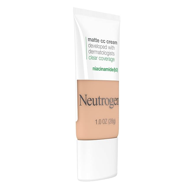 Neutrogena Clear Coverage Flawless Matte CC Cream, Full-Coverage Color Correcting Cream Face Makeup with Niacinamide (b3), Hypoallergenic, Oil Free & -Fragrance Free, Warm Peach, 1 oz