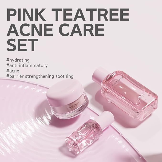 APLIN Pink Tea Tree Acne Care Set : Toner & Cream & Serum, Skin Moisturizer, Acne Care, Facial Moisturizers, CICA, Teatree, Korean Skin Care