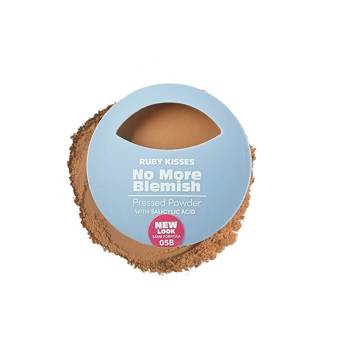 Ruby Kisses No More Blemish Face Powder with Salicylic Acid Korean Makeup Matte Finish Full Coverage Pressed Powder (Cafe Caramel)
