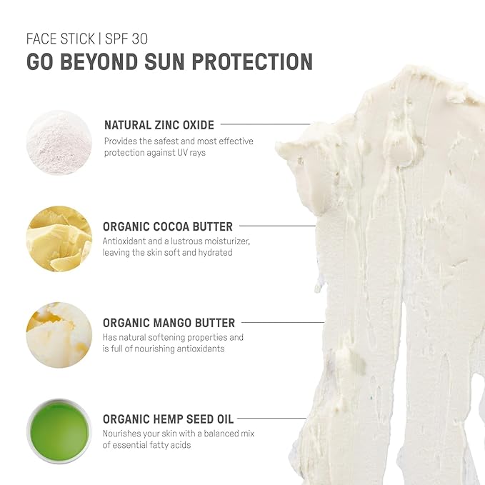 Raw Elements Face All-Natural Mineral Sunscreen Stick, Non-Nano Zinc Oxide, 95% Organic, Water-Resistant 80 Min, Reef Safe, All Ages Safe, SPF 30+, Travel Sunblock 0.5 oz 2PK