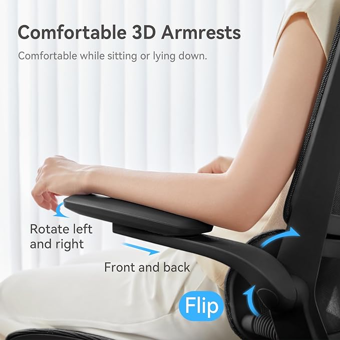 SIHOO M59AS Ergonomic Office Chair, Desk Chair with 3D Flip-up Armrests, Computer Chair with Dual Back Design and Adaptive Dynamic Lumbar Support Black