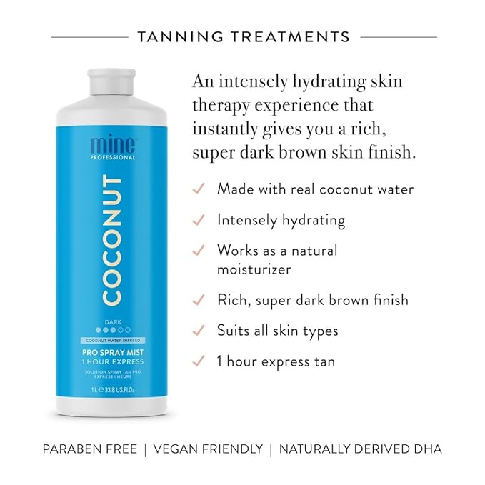 MineTan Spray Tan Solution | Coconut - Fake Tanning Mist Best for Dark Bronzed Glow Skin Finish, Fast Drying, 1 Hour Express, Hydrating, Salon Professional Formula, Vegan, 33.8 Fl Oz
