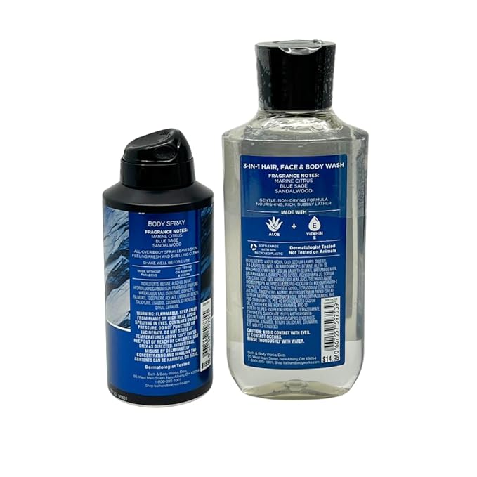 Bath & Body Works CLEAN SLATE 2pc bundle gift set for Men with a Blue Bow for Holidays & Gifts - Body Wash & Body Spray