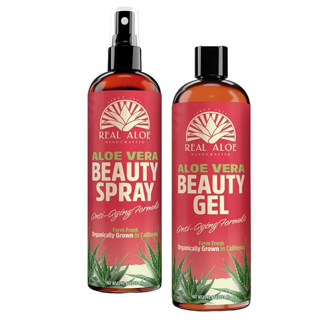 Real Aloe Beauty Set 12oz - Aloe Vera Toner Spray and Beauty Gel | Hydrating Facial Toner & Mist for Skin & Hair | Aloe Vera with Vitamin C, Hyaluronic & Polyglutamic Acid | Made in USA