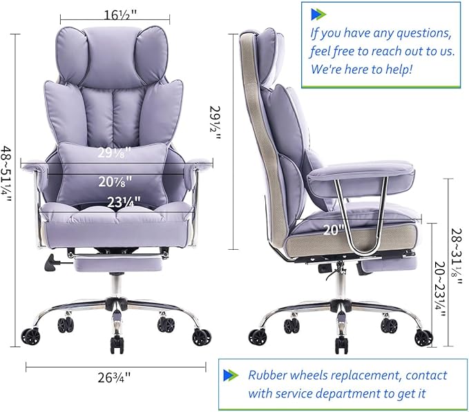 Efomao Big and Tall Office Chair 440LBS, Purple Heavy Duty Executive Chair with Footrest, Ergonomic Desk Chair for Home Office, Wide Computer Chair
