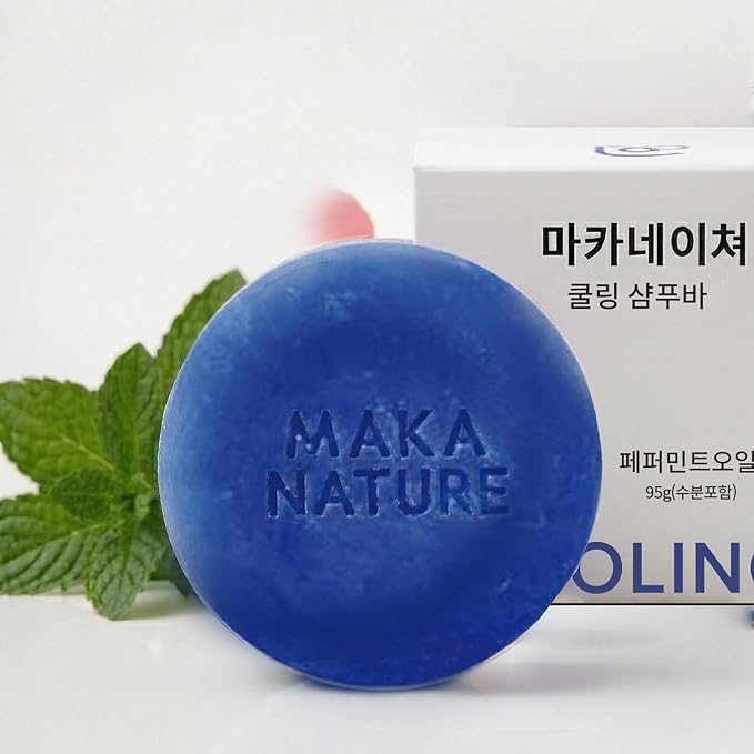 Maka Nature Cooling Shampoo Bar for Refreshing Scalp Care, Solid Shampoo Bar for All Hair Types, Vegan Korean Shampoo Bar, pH Balanced Hair Care, Eco Friendly Plastic Free, 3.35 oz