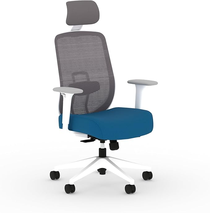 HON Altern Ergonomic Office Chair with Headrest, Arms, Wheels, Foam Cushion Seat, Mid Back Home Office Desk Chair Comfy, Gaming Chair, Height Adjustable Arms, Synchro-Tilt, White Frame, Peacock