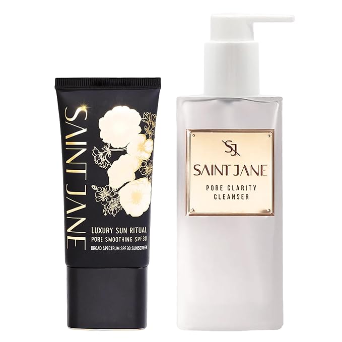 Saint Jane - Sun Ritual Pore Smoothing SPF 30 Mineral Sunscreen + Pore Clarity Cleanser BUNDLE | Luxury, Clean Skincare