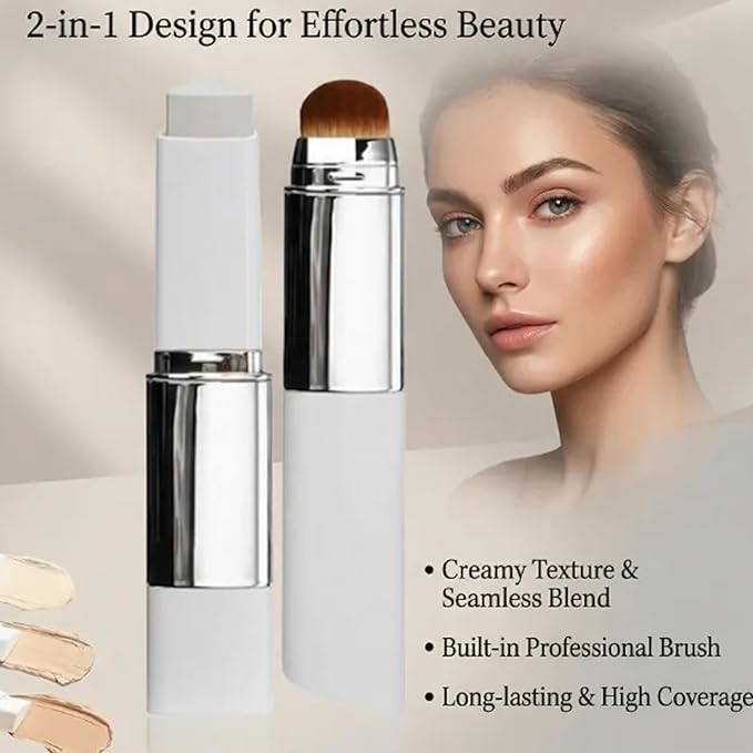 Tryskintle Foundation, Color Changing Foundation Stick with Brush, Korean Color-Changing Foundation Stick, 2 in 1 Foundation Sticks with Brush (Ivory)