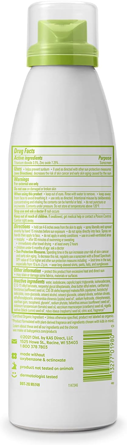 Babyganics SPF 50 Kids Mineral Sunscreen Continuous Spray, Totally Tropical | UVA UVB Protection | Octinoxate & Oxybenzone Free | Water Resistant, 6 Ounce (Pack of 2)