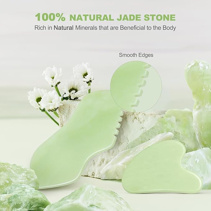 2PCS Jade Stone Gua Sha Set Face Massager Jade Facial Tools Body Lymphatic Drainage Massager, Guasha Face Sculpting Tool Skin Care Valentine's Day Gifts for Women Gua Sha Sculpting for Tighten Skin