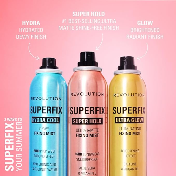 Revolution, Superfix Hydra Cool Prep + Fix Continuous Fixing Mist, Hydrating Face Spray for Makeup, Infused with Aloe Vera, Vegan & Cruelty Free, 5.7 oz