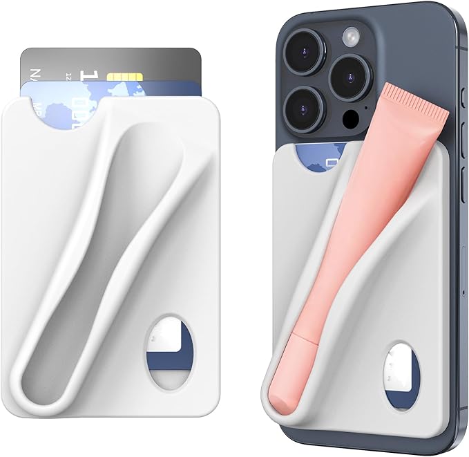 DOB SECHS Silicone Lip Holder with Card Holder Compatible with Lipstick Lip Glaze Phone Case Back Stick On Holder for iPhone and Android Smartphones （Grey, Small）