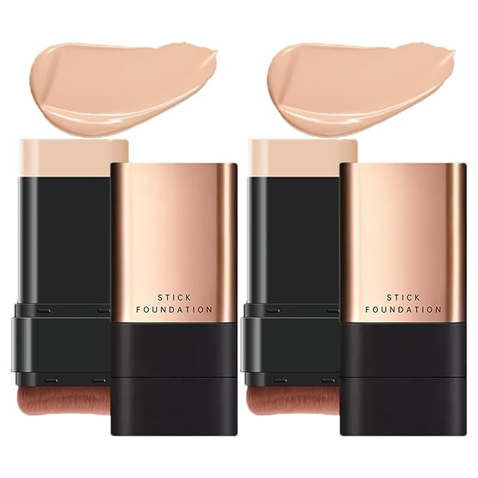 2 In 1- Luxury Anti-Wrinkle Foundation Stick, Korea Flawless Eraser Foundation Stick With Brush, Contour Stick Foundation Face Stick, Makeup Eraser Korean Foundation Stick (Natural * 2)