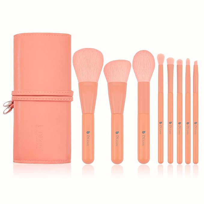 DUcare Makeup Brush Set with Case, 8 Piece Professional Sunrise Orange Brushes, Synthetic Fiber Vegan Brushes with Travel Storage Bag for Foundation Blush Contour Eyeshadow Blending Detailing