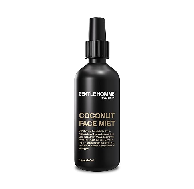 Gentlehomme - Coconut Face Mist - Men’s Facial Spray - with Hyaluronic Acid, Aloe Vera & Green Tea - Refresh, Moisturize & Hydrate - Use Day & Night - Safe for All Skin Types - Vegan - 3.4oz - 3 Pack