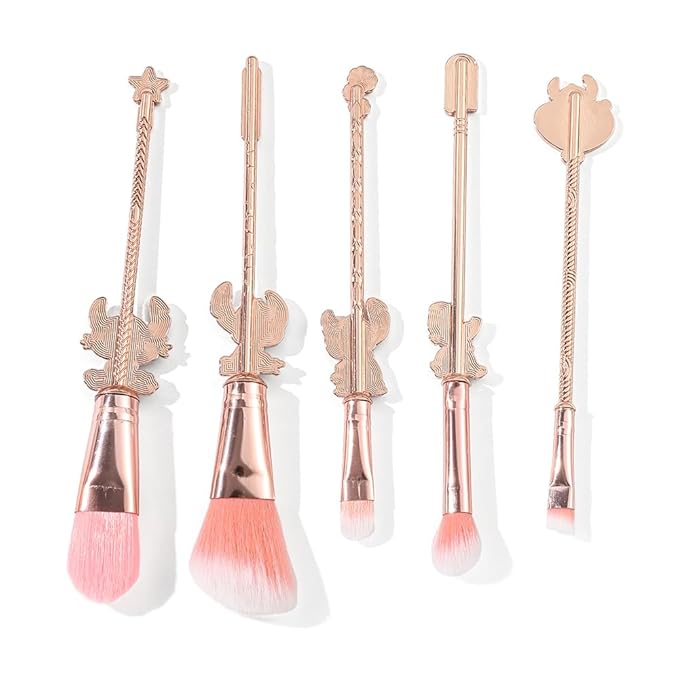 Big Eyes Monster Theme Cosmetic Brushes Set, Makeup Brushes Set, StTich Stuff for Young Girl Women- 5pcs Pink
