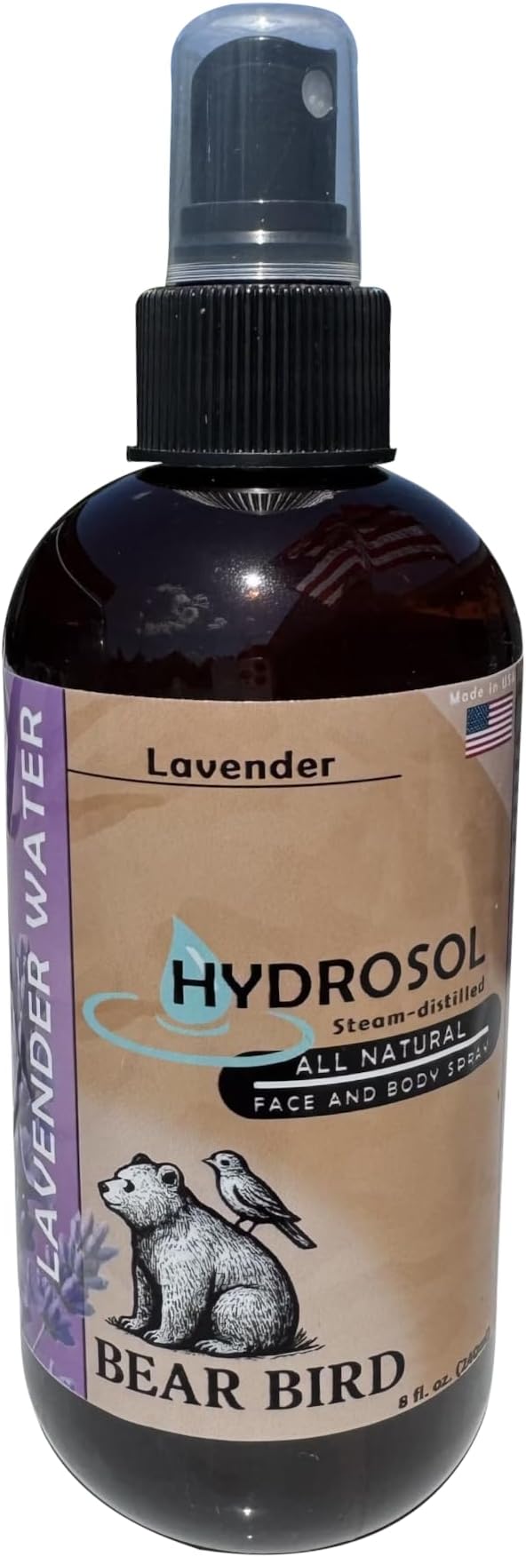 Organic Hydrosol, All Natural Face and Body Spray, Steam-Distilled Floral Water, face, Hair & Body Spray, Toner, Makeup Setting Lavender 8 fl oz