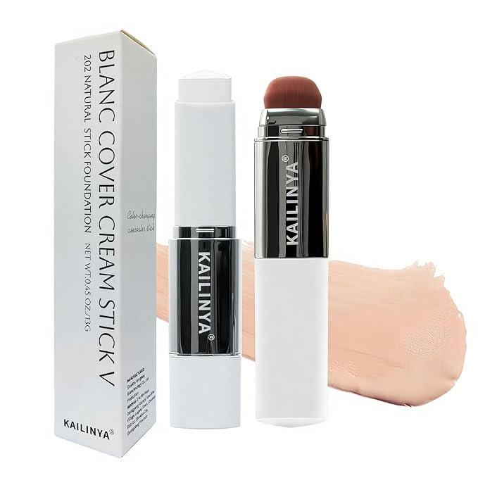 Korean Color Changing Foundation Stick 2-in-1 Waterproof & Long-Lasting Hydrating Makeup,with Brush for Lumine Skin, Dual-Ended Foundation -Concealer Stick, Portable for Easy Daily Use and Travel